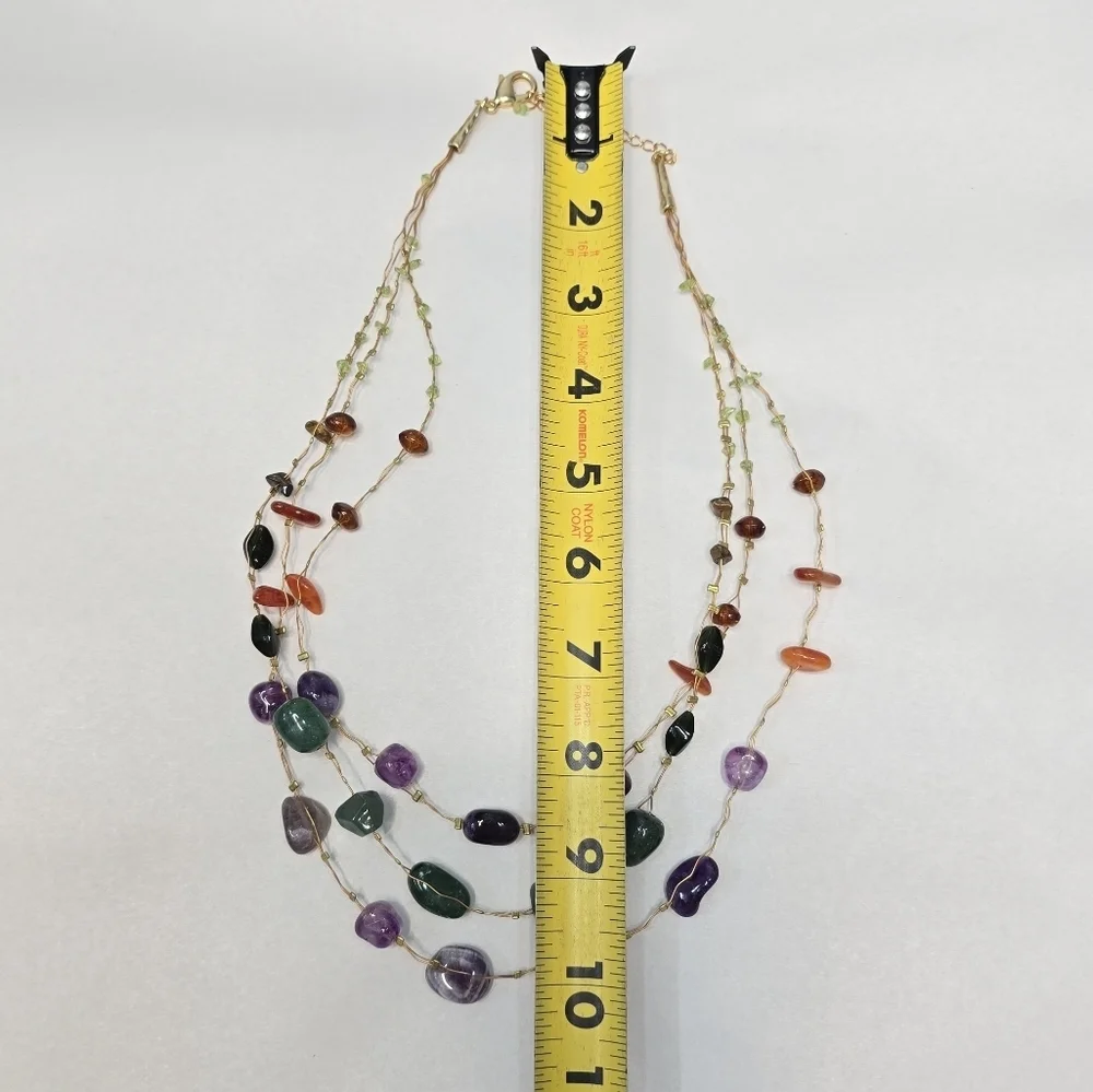 Coldwater Creek Gold Tone Purple and Green Multi-Strand Layered Necklace